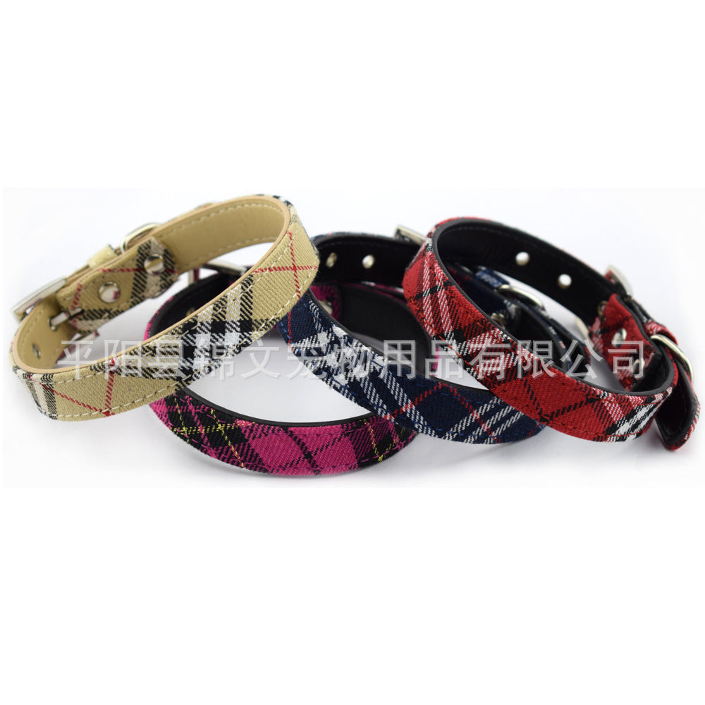 Scottish Plaid Dog Collar Classic Red Plaid PU Leather Natural Yellow Twill Dog Chain Pet Supplies