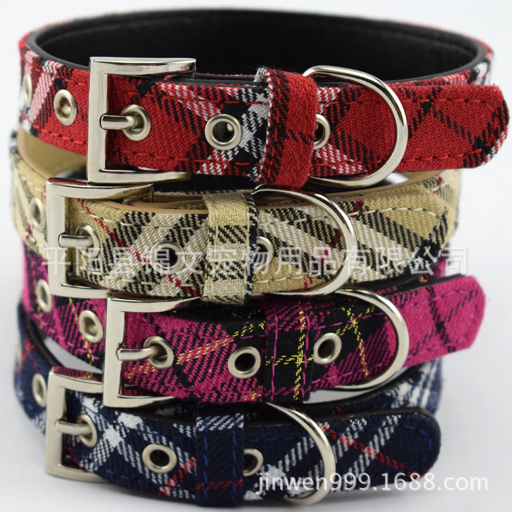 Scottish Plaid Dog Collar Classic Red Plaid PU Leather Natural Yellow Twill Dog Chain Pet Supplies