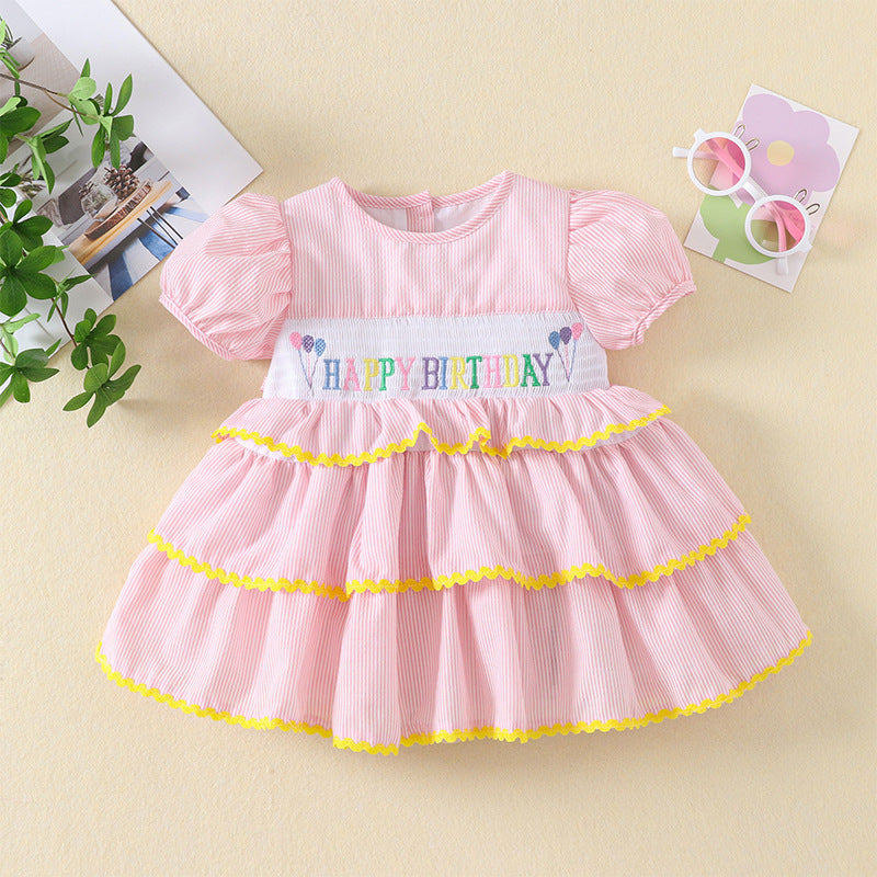 Girl&#039;s Princess Dress Summer Dress Striped Pink Cake Dress