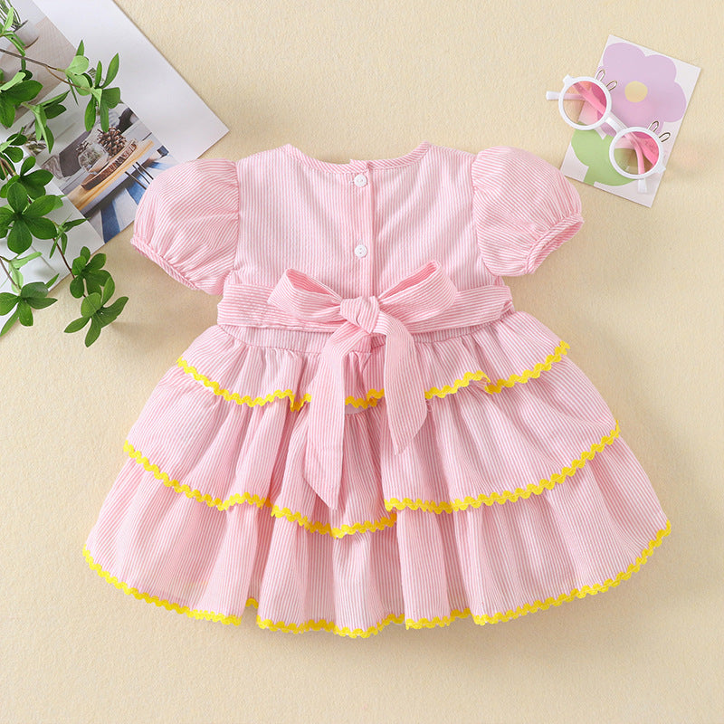 Girl&#039;s Princess Dress Summer Dress Striped Pink Cake Dress