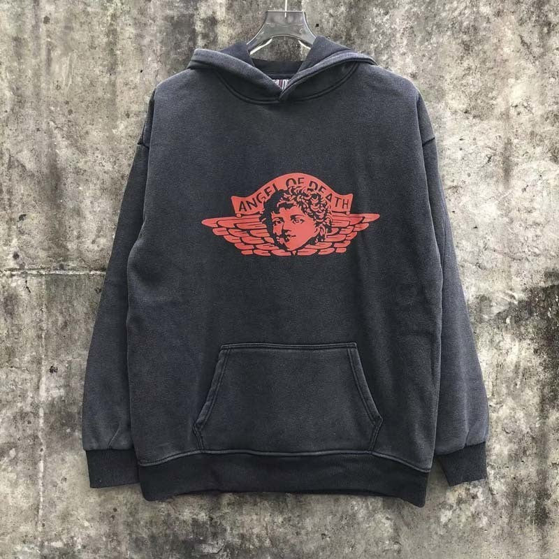 American Fashion Heavyweight Washed And Distressed SAINT Anime Printed Street Retro Sweatshirt Street Fashion Hooded