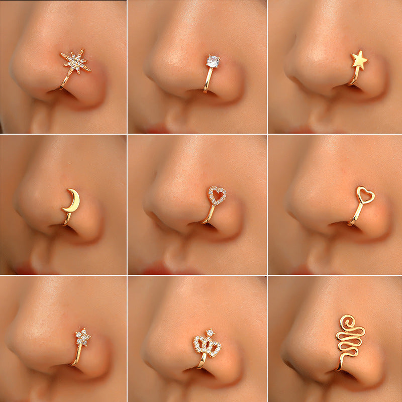 Non-perforated Nose Clip Copper Set Zircon U-shaped Star Love Crown Nose Ring Non-perforated Nose Piercing Ornaments