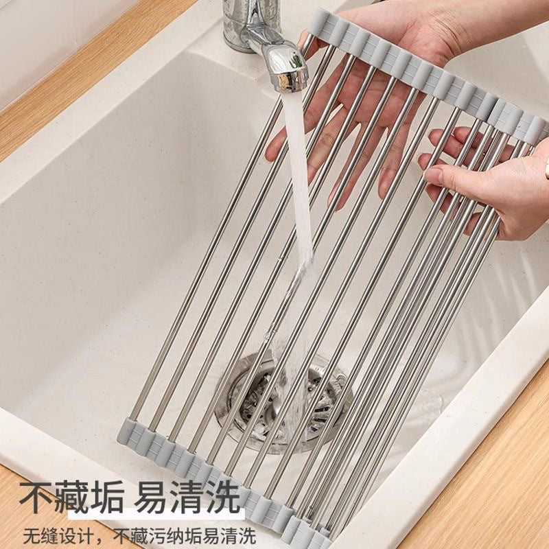 Foldable Silicone Kitchen Sink Drain Rack Roller Shutter Storage Rack Rollable Sink Insulated Tableware Fruit And Vegetable Drain Rack