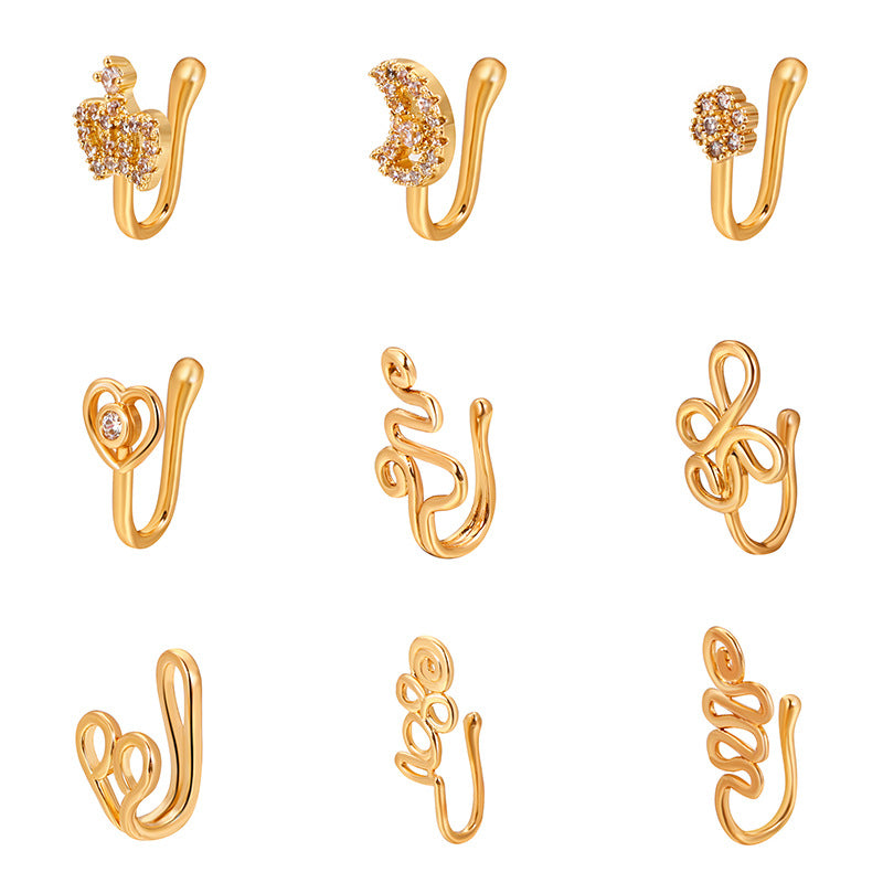Non-perforated Nose Clip Copper Set Zircon U-shaped Star Love Crown Nose Ring Non-perforated Nose Piercing Ornaments