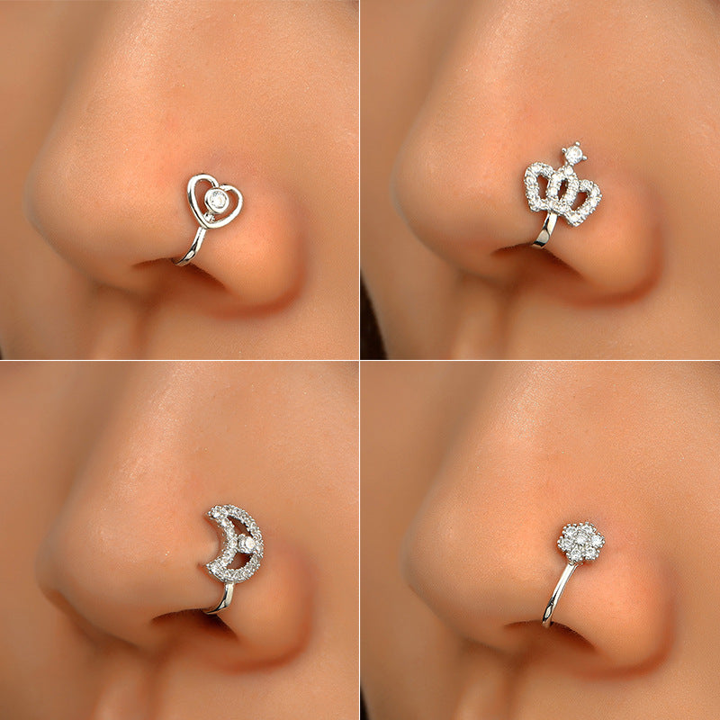Non-perforated Nose Clip Copper Set Zircon U-shaped Star Love Crown Nose Ring Non-perforated Nose Piercing Ornaments