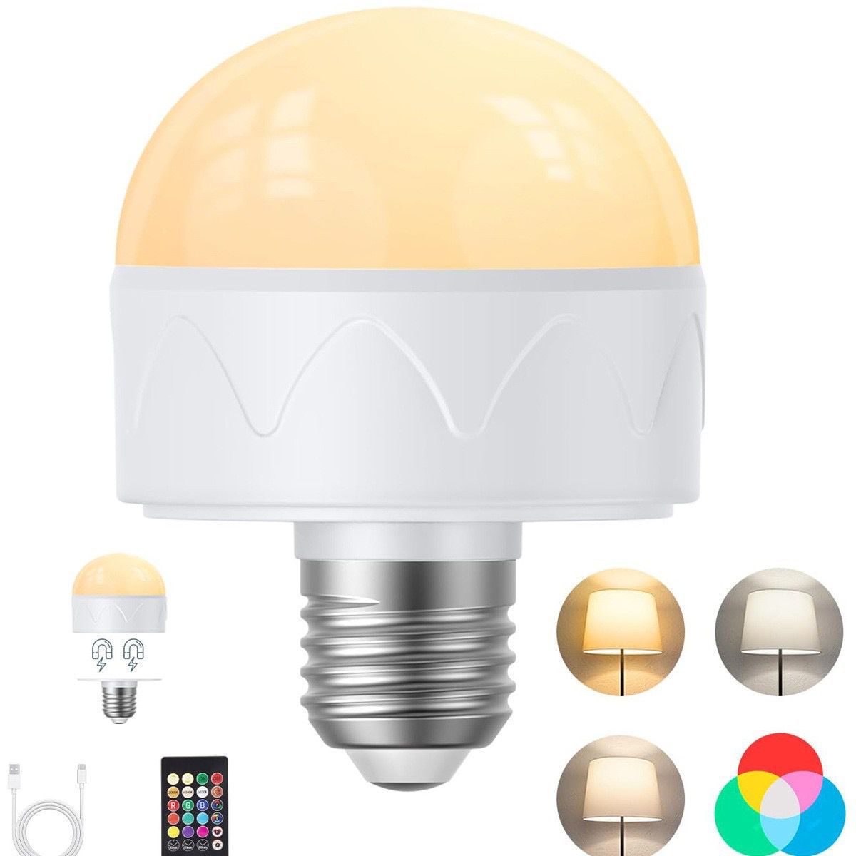Led Battery Night Light Magnetic E27 Colorful Light Bulb Remote Control Timing Dimming Atmosphere Cabinet Light Rechargeable Ball