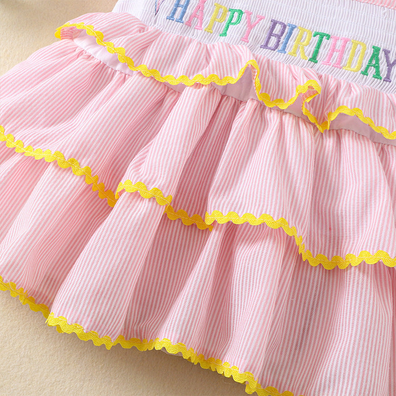 Girl&#039;s Princess Dress Summer Dress Striped Pink Cake Dress