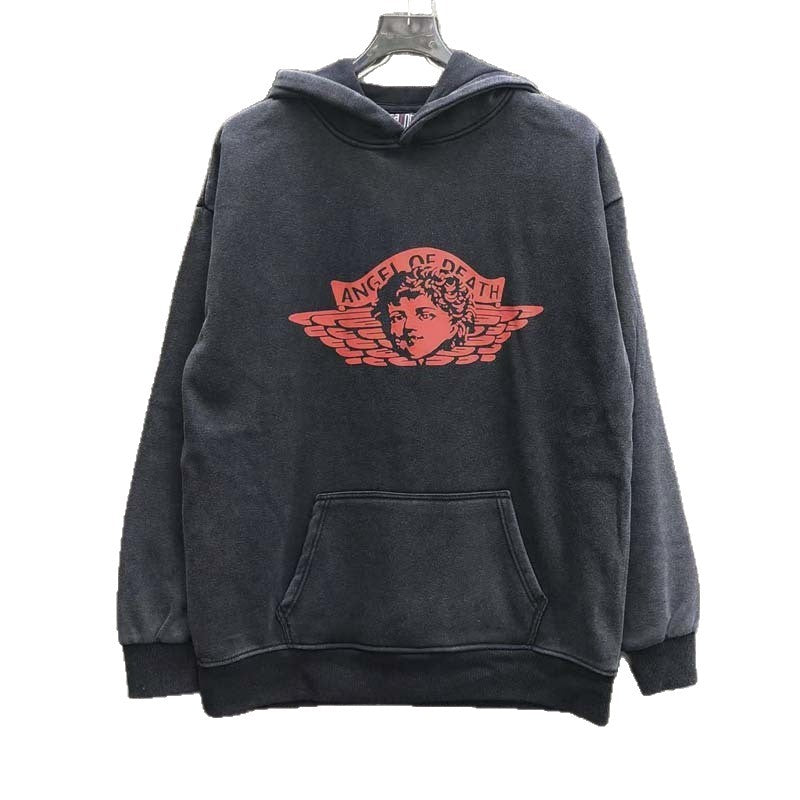 American Fashion Heavyweight Washed And Distressed SAINT Anime Printed Street Retro Sweatshirt Street Fashion Hooded