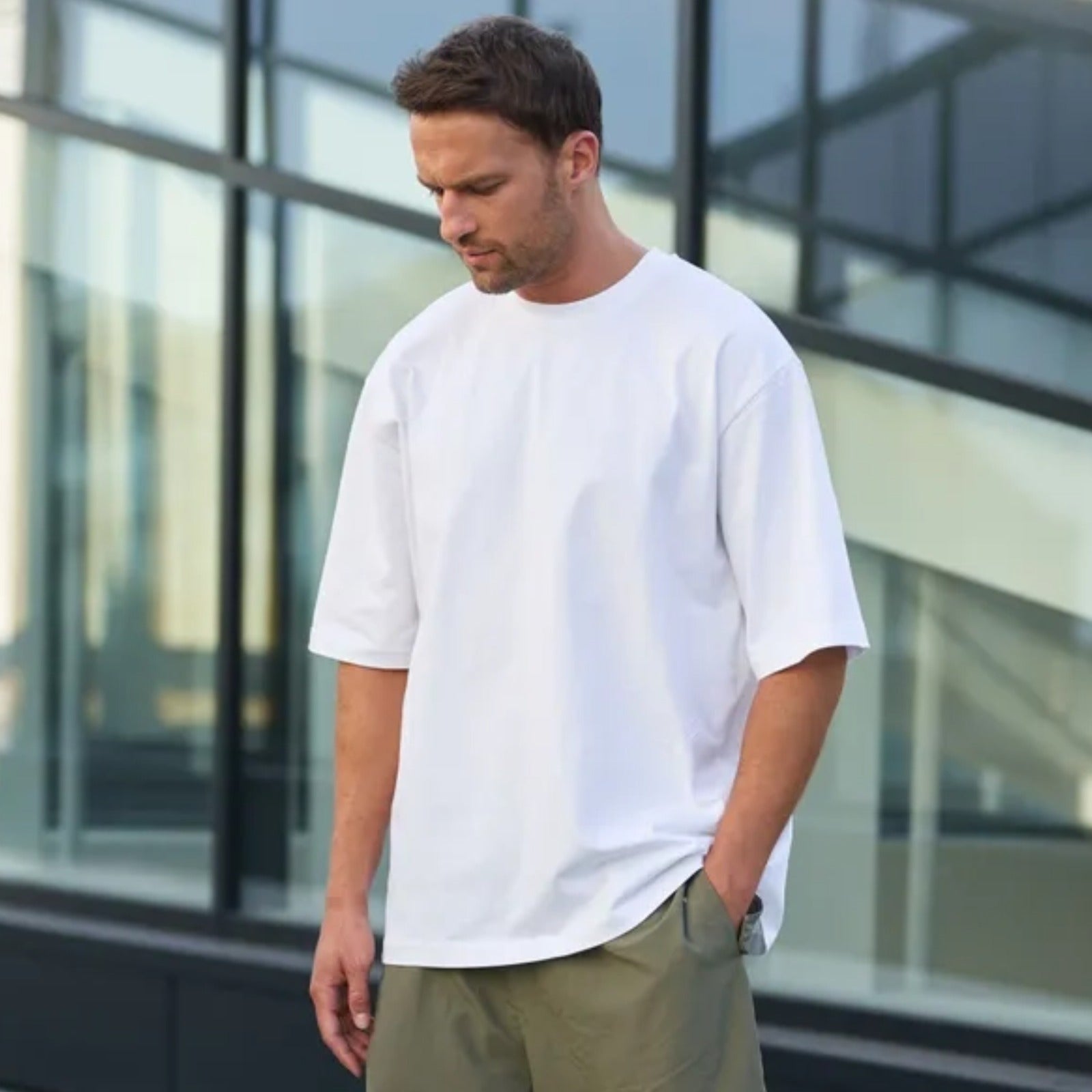 European Code 260G Heavy Cotton Shoulder Crewneck T-shirt Men&#039;s Fashion Brand OVERSIZE Cylinder Seamless T-shirt