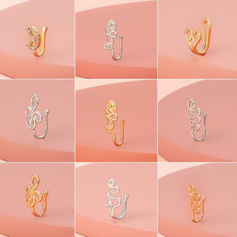 Non-perforated Nose Clip Copper Set Zircon U-shaped Star Love Crown Nose Ring Non-perforated Nose Piercing Ornaments