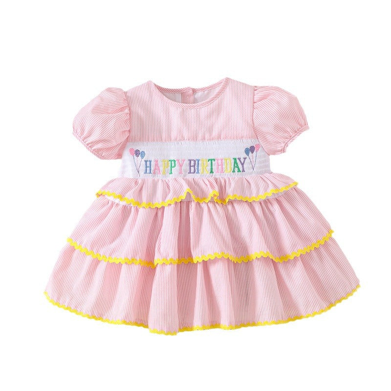 Girl&#039;s Princess Dress Summer Dress Striped Pink Cake Dress