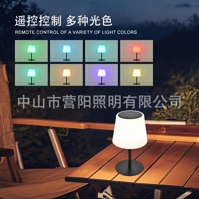 LED Solar Table Lamp Restaurant Outdoor Camping Desktop Atmosphere RGB Waterproof Rechargeable Decorative Table Lamp